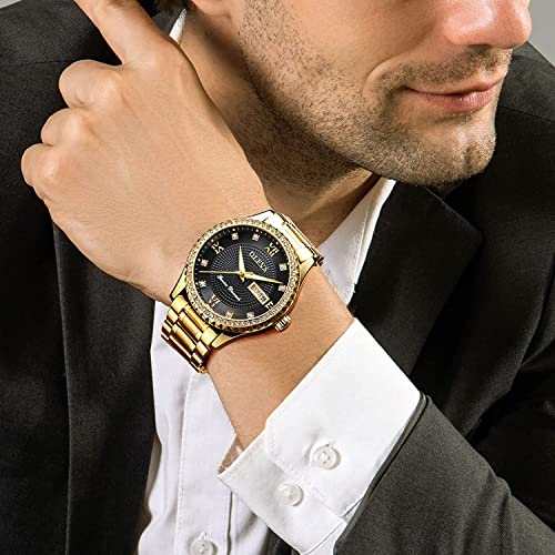 OLEVS Watches for Men Diamond Luxury Business Dress Large Dial Easy Read Quartz Mens Gifts Waterproof Gold Blue Green White Dial