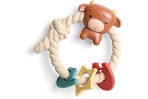 Itzy Ritzy Silicone Teether with Rattle; Rattle Teether Features Rattle Sound, Three Silicone Teething Rings and Raised Textu