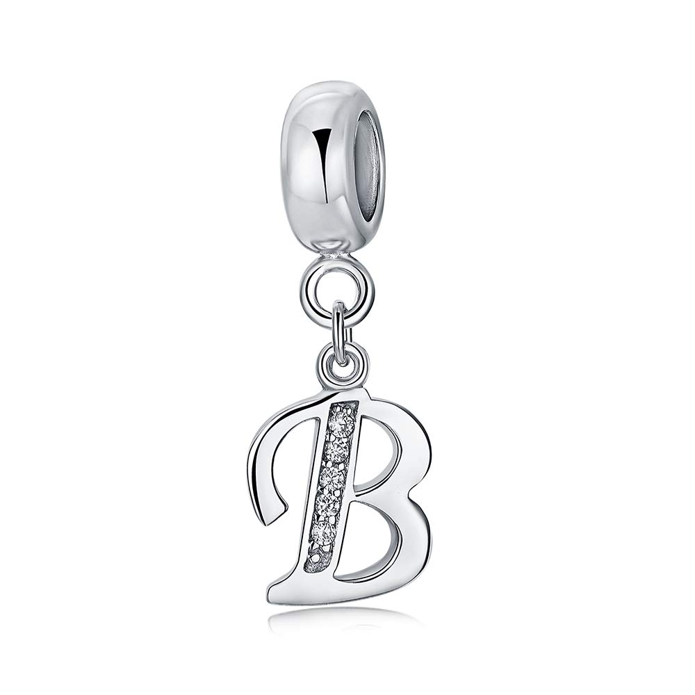 sam panda Alphabet Charms 926 Sterling Silver Letter Initial A-Z Charm Beads Fit pandora for Bracelet, Silver (B)