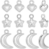 Beebeecraft 60Pcs Mini 3 Styles Moon Star Charms Heart Charms 304 Stainless Steel for Jewelry Making DIY Crafts Earrings Bracelet Necklace Keychain