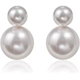 Bi&amp;Yamigeo Mini Double Pearl Drop Stud Earrings,White Round Dangle Jewelry
