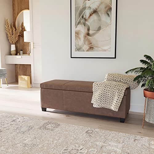 BELLEZE 47 Inch Storage Ottoman, Faux Leather Storage Bench Bedroom