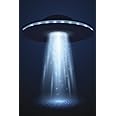 Alien UFO Spaceship with Light Beam Moody Photo Poster Abduction Blue Background Fantasy Scifi Cool Wall Art Print Poster 12x18