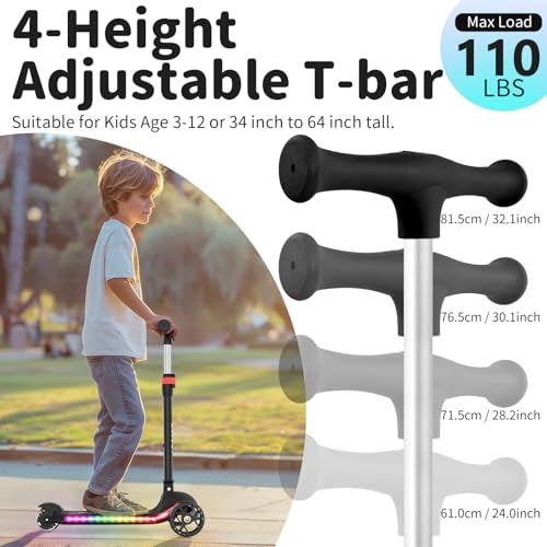 BELEEV A9 Kids Scooter with LED Light-Up Wheels & Deck, 3 Wheel Foldable Kick Scooter for Toddlers Boys Girls Ages 3-12, Adjustable Handlebar, Lean-to-Steer, Extra-Wide Wheels