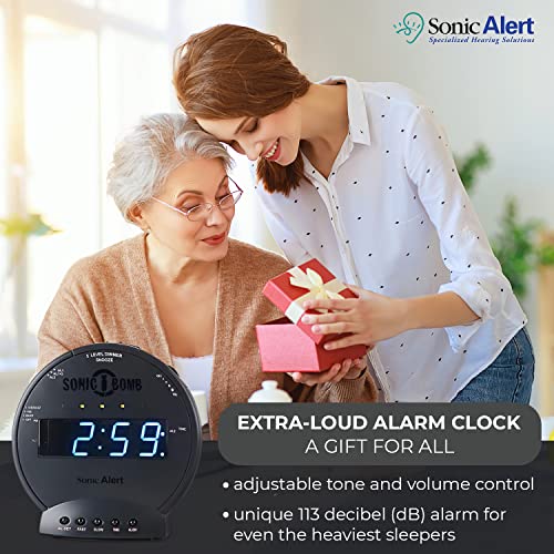Sonic Alert Sonic Bomb Dual Alarm Clock with Bed Shaker, Black