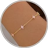 JSJOY Birthstone Bracelets for Women, 14K Gold Bracelets for Women Mom Gifts Birthday Valentines Day Gifts for Gf Dainty Flower Gift for Her Birthstone Bracelet Mothers Day Gift