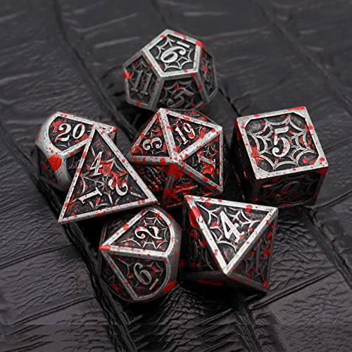 Haxtec Blood Splatter Metal DND Dice Set W/ Gift Leather Dice Bag