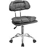 JOSTZHXIN Rolling Stool Backrest, Thick Seat Padding, Heavy Duty Home Office Rolling Chair, Adjustable Height Swivel Stool Chair for Nail Salon Spa Massage Tattoo Work,Dark Grey