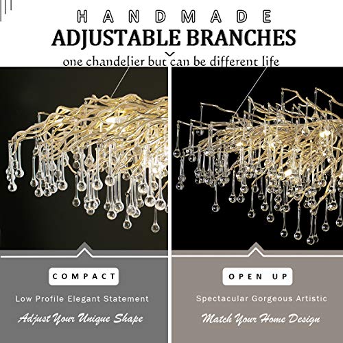 ANTILISHA Modern Crystal Chandelier Rectangle Gold Branch Forest