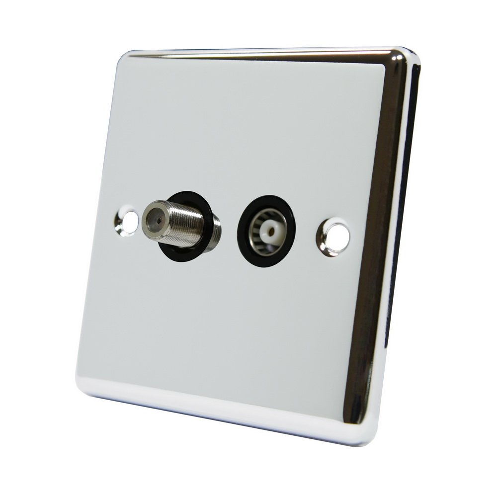 AET CPCTSSBL Polished Chrome Classical TV & Sky Black Insert-Coaxial and Satellite Socket, 240 V