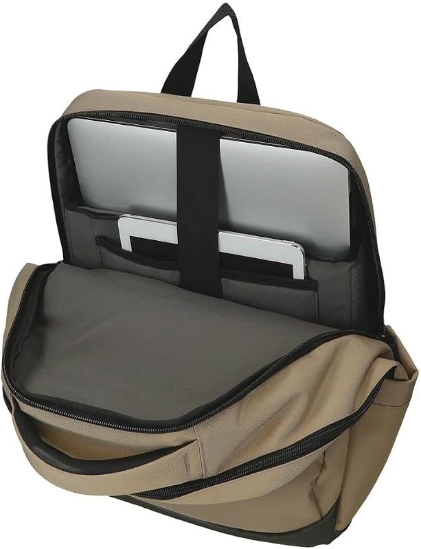 Waltford Mochila para Portátil 15,6 Pulgadas Beige 30x42x14,5 cms Poliéster con Detalles en Piel Sintética 18,27L by Joumma Bags
