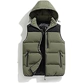 ceauros Men's Winter Puffer Vest Removable Hooded Quilted Padded Sleeveless Vest Casual Warm Zip Up Jacket Outerwear(Army Green,M)