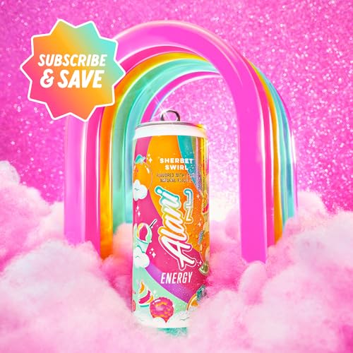 ALANI NU SHERBET SWIRL SUGAR FREE, LOW CALORIE ENERGY DRINKS, 200MG CAFFEINE, BIOTIN B VITAMINS, ZERO SUGAR, 10 CALORIES, 12 FL OZ CANS, 24 PACK