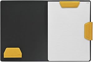 LHiDS Creative Magnetic Business Portfolio Resume Padfolio Organizer, A4 Folder with Clipboard, Paper Clip, Writing Pad, Pen/Card Holder, Magnetic Closure for Work, School and More, Yellow