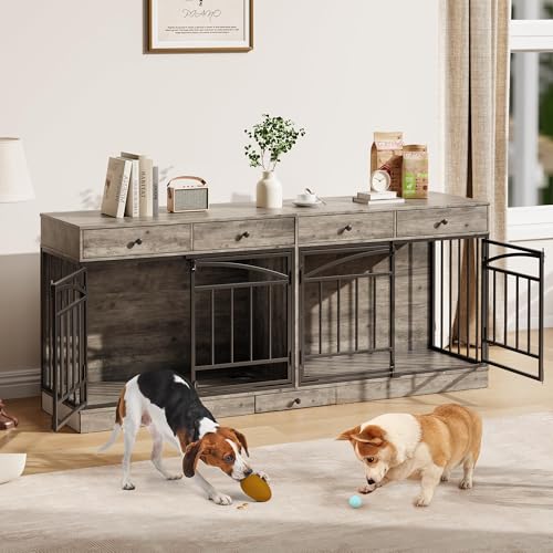 GarveeLife Double Dog Crate Furniture – 78.7'' Large Indoor Kennel for 2 Dogs,…
