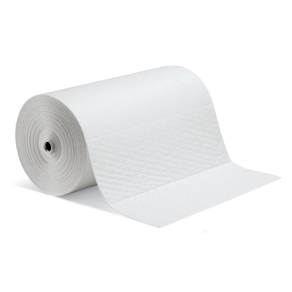 New Pig PIG Stat Mat Absorbent Roll – White, Oil-Only, Static-Dissipative for Fuelling Areas & Solvent Clean-Up, 1 Roll, 46m Length, 152.4L Capacity
