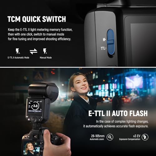 NEEWER Z2-C 2.4G TTL Round Head Flash Speedlite for Canon, 76Ws 1/8000s HSS Speedlight with Upgraded UI, 2 Adjustable Modeling Lamps, TTL/M Quick TCM Switch, 7.2V/3000mAh Battery, 600 Full Power Flash