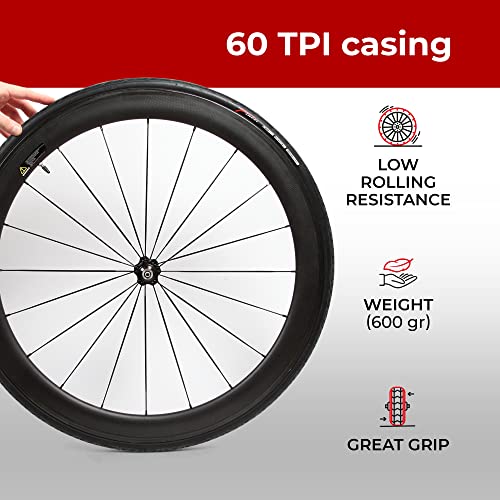 Fincci Road Bike Tyre 700 x 25C 28 Inch with 3mm Nylon LVL3 Puncture Protection 60 TPI Slick Heavy Duty 25-622 Gravel Bike E-Bike Tourenbike Hybrid Bike