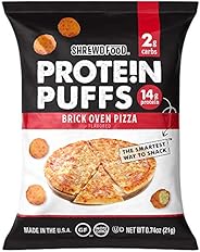 Shrewd Food Protein Puffs, Low Carb Cheese Pizza Puffs, High Protein Crunch, Keto Friendly Snack, Savory Prote