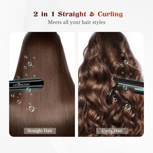 UNOISETION Flat Iron Hair Straighteners for Women with Negative Ion Hair Care, Advance 3D Floating Plates with Vibration, 15S Fast Heating, Up to 260°C, Hair Straighteners and Curlers in One