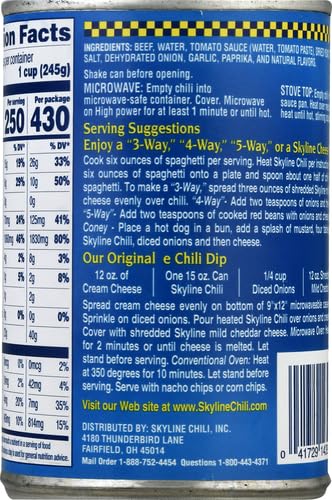 SKYLINE CHILI ORIGINAL CHILI, 15 OZ