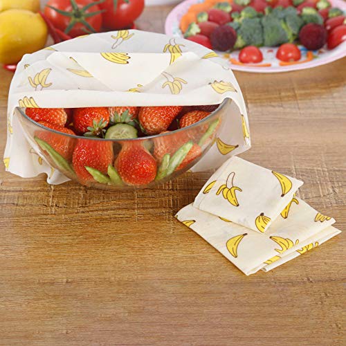 Reusable Beeswax Food Wrap 3 Piece, SKOLOO Bees Wax Paper Wrap, Sustainable Plastic Free Food Storage - 1 Small, 1 Medium, 1 Large, Banana Beeswax Wraps