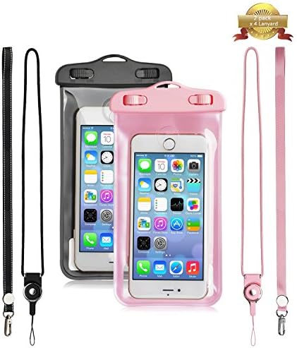 Universal Waterproof Case, 2 Pack Universal Dry Bag Cellphone Case Cover,Clear Sensitive PVC Touch Screen for Outdoor Activities for Devices up to 6.0"（Black+Pink）