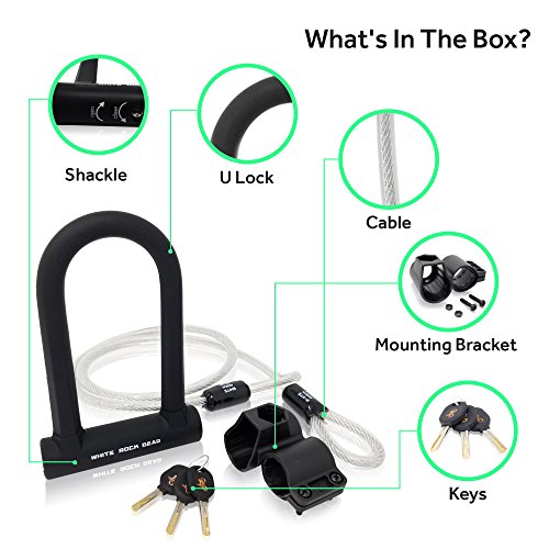 image for White Rock Gear Bike U Lock with Cable - Heavy Duty 16mm Bicycle Lock 