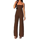 ECHOINE Women Bodycon Tube Top Wide Leg Jumpsuit Off Shoulder Long Pant Romper