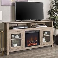 WE Furniture Rustic Wood and Glass Tall Fireplace Stand for TV