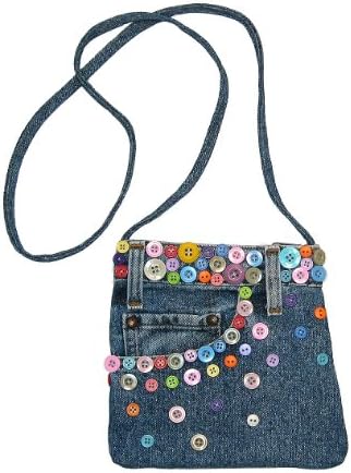 Blue Denim Small Shoulder Mini Pouch Crossbody Handbag with Colorful Buttons