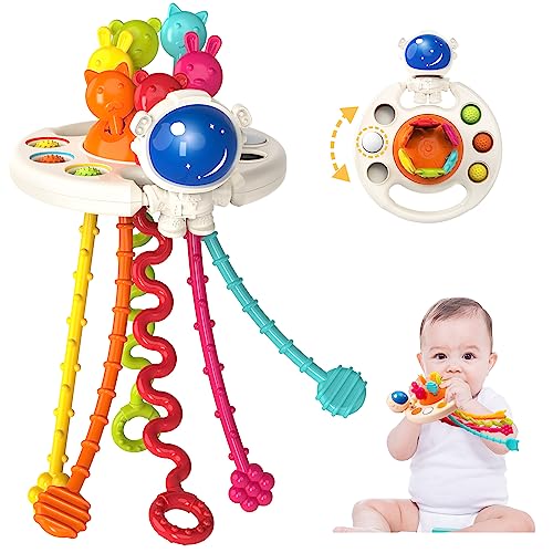 Montessori Sensory Pull String Toys, Silicone Teething Toy for Babies 6