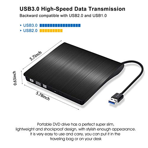 [Updated Version] External CD Drive, ACETEND USB 3.0 Portable CD DVD +/-RW Drive Slim DVD/CD ROM Rewriter Burner Writer, High Speed Data Transfer for Laptop Notebook PC Desktops (Gray) - Thumbnail 2