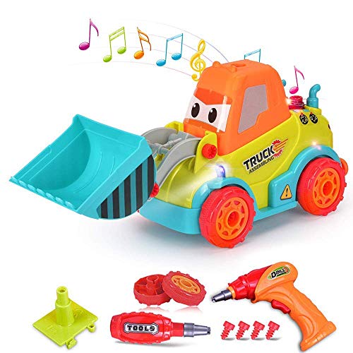 Construction Bulldozer Toy, Bulldozer Vehicles Toy Take Apart STEM Car Kits (Light & Music ) Truck Engineering Vehicle with Drill Tool, Education Building Play Set for Boys Girls (Age 3+) Toddlers