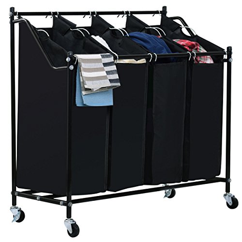 4 Bag Laundry Rolling Sorter Cart Hamper Organizer Compact Basket Heavy Duty