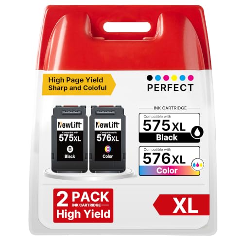 NewLift 575XL 576XL Cartouche d'encre Compatible Cartouche Canon 575 et 576 PG575XL CL576XL pour Canon Pixma TS3551i TR4755i TS3750i TS3550i TR4750i TS3751i TR4751i TR4756i (Noir, Couleur 2-Pack)