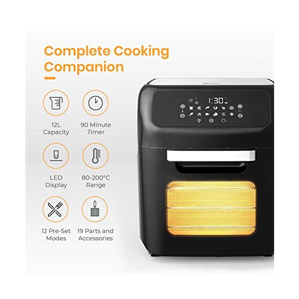 Pro Breeze 5-in-1 12L Air Fryer Oven 1800W with Rotisserie, Dehydrator, Digital Display, Timer, 12 Pre-Set Modes and…