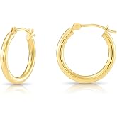 10K Yellow Gold Classic Shiny Polished Hoop Earrings Plain Round Gold Hoops