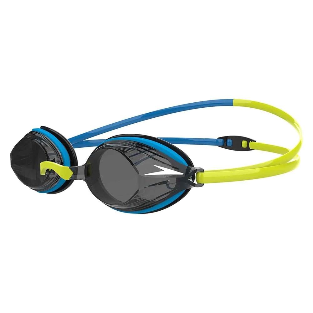 Speedo Unisex-Adult Vengeance Swimming Goggles | Competitive | Racing | Training | Anti-fog | Anti-leak Goggles, Atomic Lime/Pool Blue/Smoke, One Size