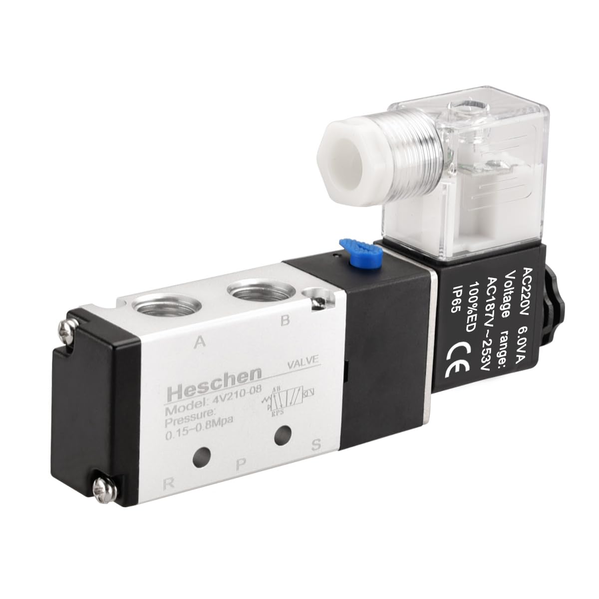 Heschen Electrical Pneumatic Solenoid Valve 4V210-08 220VAC 6.0VA PT1/4 5 Way 2 Position CE
