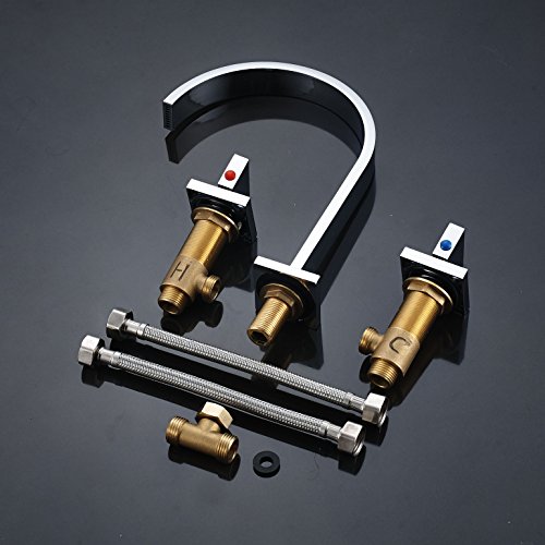 Rozin Two Handles Bath Mixer Taps Widespread Waterfall Bathroom Sink Faucet or Bath Tub Faucet Chrome Unique Designer Vanity Cooper Plumbing Fixtures Roman Tub Faucets Glacier Bay Faucets