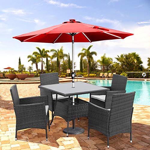 Wisteria-Lane-5-Piece-Outdoor-Patio-Dining-Set-Wicker-Glassed-Table-and-Cushioned-Chair-Umbrella-Cut-OutGrey