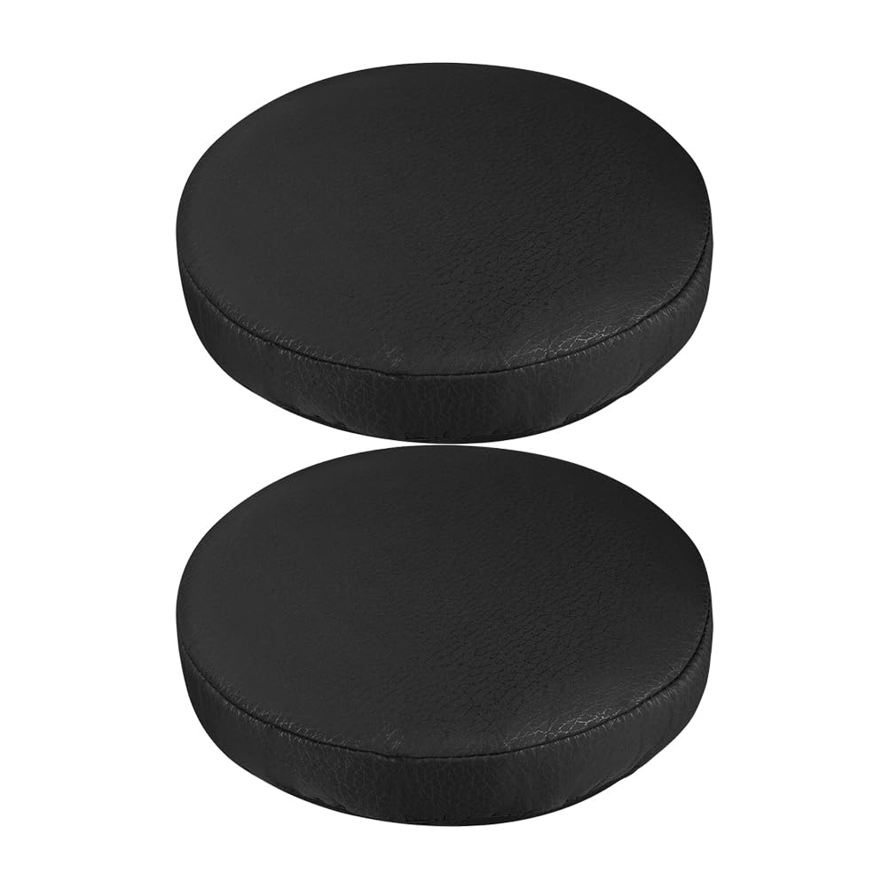 Garneck 2pcs Stool PU Leather Covers Round Foam Padded Seat Cushions Detachable Chair Seat Covers Washable Round Elastic Stool Slipcovers