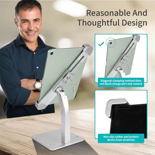 Oilcan Secure Tablet Stand, iPad Anti-Theft Desk Stand, Metallic Material – Shop Crate Kiosk Lock Stand for 9-14 Inch Tablets, iPad Pro, Air, Galaxy Tabs, Surface Pro, etc