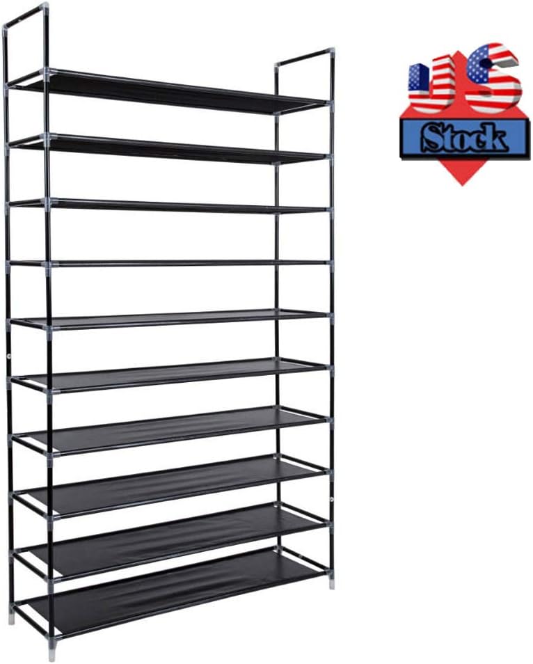 10 Tiers Shoe Rack Organizer, 50 Pairs Shoes Free Standing Shoe Storage Tower Shelf Holder for Closet, Cabinet, Entryway, Black