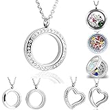 PiercingJ Round Heart Stainless Steel Locket Floating Charm Pendant Necklace - 21.5
