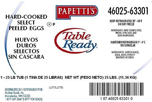 Michael Foods Papettis Table Ready Hard Cooked Eggs, 25 Pound -- 1 each.