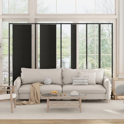 Uzelia Biombo Separador de Espacios, Biombo Divisor Portátil y Plegable de 4 Paneles, Pantalla giratoria de un Solo Panel, Separador de Ambientes 225 Ancho x 180 Alto cm de Habitación, Negro