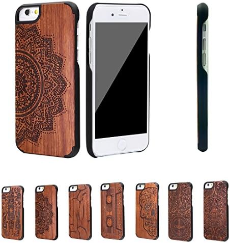 iPhone 6 / iPhone 6s Case(4.7inches), Sumgar - Natural Wood and PC Hybrid Hard Mobile Phone Handphone Cover and Cases Slim Durable Fit for Apple iPhone 6 &amp; iPhone 6s (Rosewood Carving Art) (Flower)