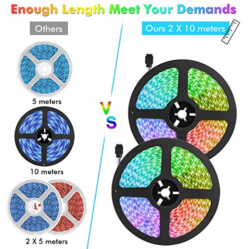 DLIANG RGB LED Strip Light Kit 65.6ft Flexible Tape Lights 5050 SMD RGB 600 LEDs Non Waterproof 20M Rope Light with 44 Keys IR Remote Controller and 12V Power Adapter for Home Kitchen Party Deco
